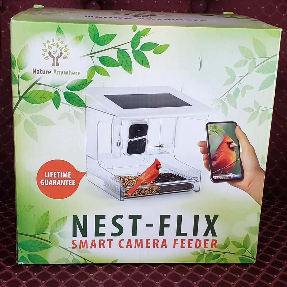 Nature Anywhere Nest-Flix Smart Camera Solar Powered Bird Feeder NEW